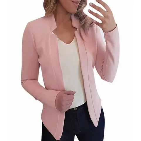 Women Plus Size Solid Color Blazer Polyester Cardigan Open Front Jacket Business Casual Work Office Outerwear Lapel Top