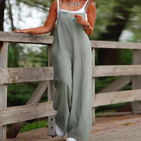 Combinaison Femme Sans Manches Couleur Unie Décontractée Jambe Large Romper Avec Poches Combinaison Minimaliste En Polyester Pour Sortie Été