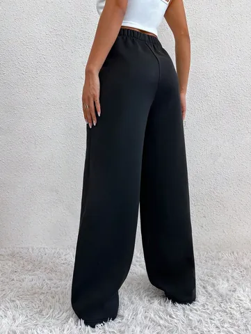 Women's Fleece Lined Thermal Pants High Waist Wide Leg Sweatpants Casual Soft Straight Leg Polyester Spandex Bottom For Autumn Winter