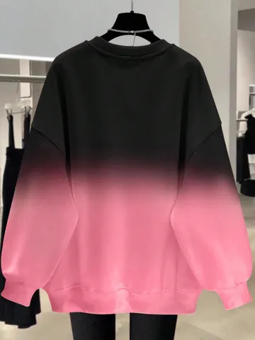 Women Gradient Tie-Dye Sweatshirt Polyester Round Neck Long Sleeve Oversized Casual Top Printed Spring Autumn Pullover