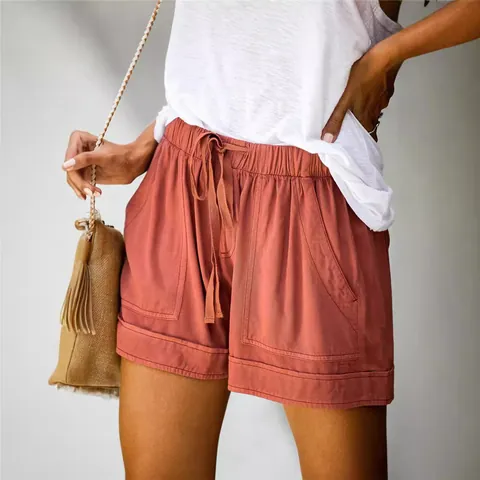Women Casual High Waisted Shorts Cotton Blend Printed Straight Leg Hot Pants Summer Beach Bottom With Pockets