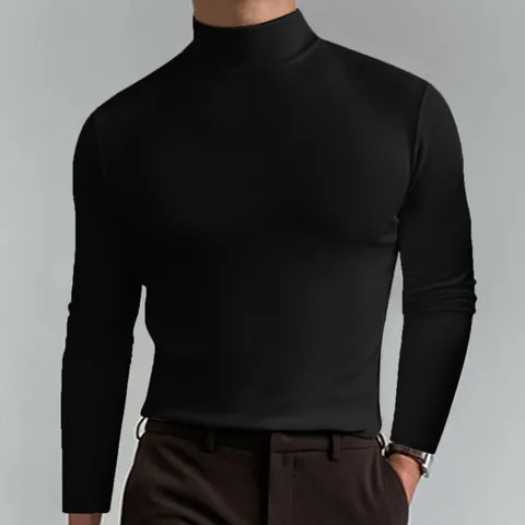 Men Slim Fit Turtleneck Long Sleeve T-Shirt Solid Color Mock Neck Undershirt Casual Base Layer Top For Autumn Winter