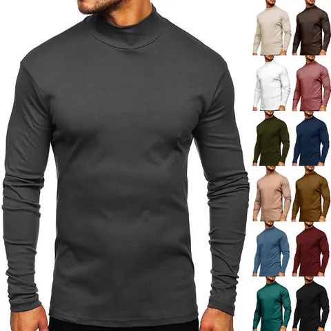 T-shirt da Uomo Mock Neck Slim Fit in Fibra Proteica del Latte a Manica Lunga Strato Base Spazzolato Caldo per Autunno Inverno