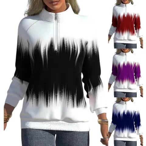 Sudadera de Mujer con Estampado Degradado Cuello Alto con Cremallera de un Cuarto Manga Larga Top Casual Invierno Otoño Moda Pulóver
