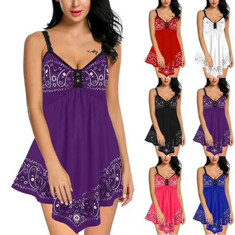 Women Sexy Paisley Print Spaghetti Strap Mini Dress V Neck Bodycon Irregular Hem Bohemian Dress Top And Bottom
