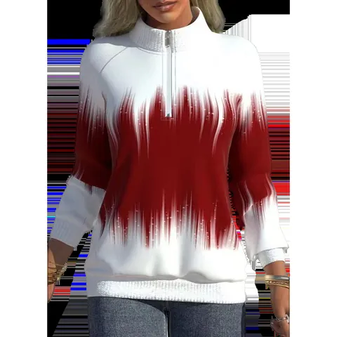 Sudadera de Mujer con Estampado Degradado Cuello Alto con Cremallera de un Cuarto Manga Larga Top Casual Invierno Otoño Moda Pulóver