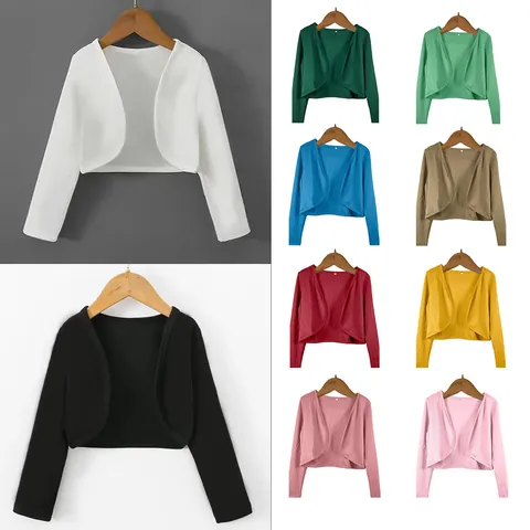Women's Casual Cotton Blend Short Bolero Shrug Long Sleeve Open Front Solid Color Blazer Jacket Top