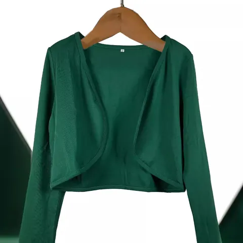 Women's Casual Cotton Blend Short Bolero Shrug Long Sleeve Open Front Solid Color Blazer Jacket Top