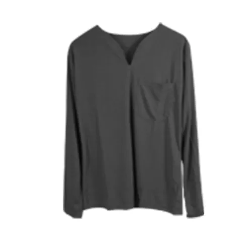 Camiseta de Manga Larga con Cuello en V para Hombre Casual Color Sólido Ropa Deportiva Top Holgado con Bolsillo Moda Urbana