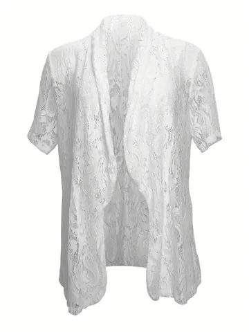 Women Elegant Floral Lace Cardigan Short Sleeve Sheer Open Front Lightweight Summer Top Casual Outerwear Jacket