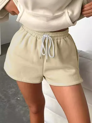 Women High Waist Drawstring Shorts Casual Solid Color Straight Leg Shorts Summer Sporty Gym Running Shorts For Women