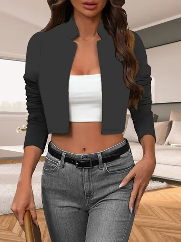 Damen Casual Cropped Blazer Jacke Einfarbig Langarm Offene Front Professional Büro Arbeitskleidung Blazer Top