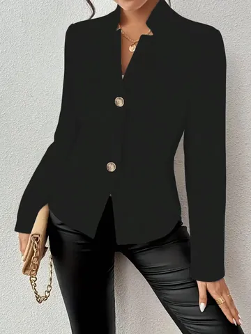 Women Slim Fit Blazer Notched Lapel Long Sleeve Solid Color Suit Jacket For Business Commuter Office Elegant Outerwear