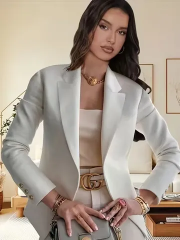 Chaqueta Americana de Moda para Mujer con Solapa y Manga Larga Ajustada Color Sólido Traje de Oficina con Tres Botones en el Puño