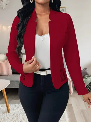 Elegante Damen Slim Fit Blazer Spitzen Patchwork Anzugkragen Langarm Offene Front Cardigan Büro Mode Top