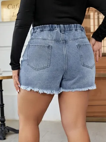 Women's Plus Size High Waisted Denim Mini Skirt Ripped Distressed Frayed Raw Hem A-Line Jean Skirt Cotton Blend Denim Skirt