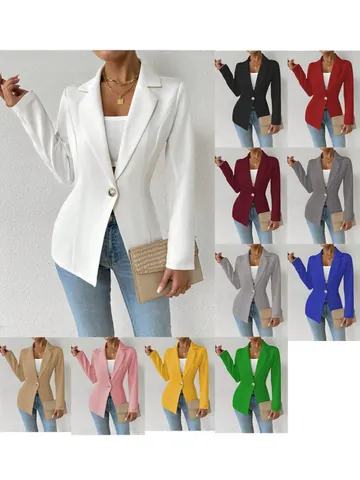 Dames Slim Fit Revers Blazer Elegant Lange Mouwen Effen Kleur Enkele Knoop Kantoor Woon-werkverkeer Pak Jas Top