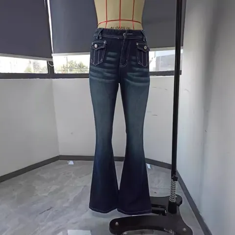 Women's Retro Flared Denim Pants Cotton Viscose Blend High Waisted Ripped Washed Embroidered Slim Fit Stretchy Bell Bottom Jeans