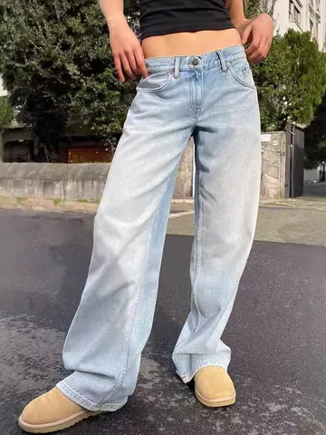 Vaqueros Retro Lavados de Talle Alto y Pernera Ancha para Mujer Mezcla de Algodón Pantalones Denim Rectos Sueltos Casual Streetwear Bottom