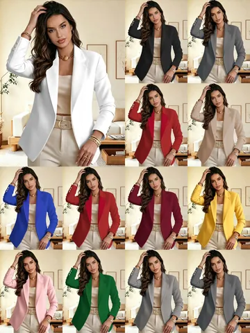 Chaqueta Americana de Moda para Mujer con Solapa y Manga Larga Ajustada Color Sólido Traje de Oficina con Tres Botones en el Puño