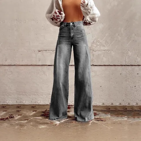 Vaqueros Vintage de Cintura Alta y Pernera Ancha para Mujer Pantalones de Mezclilla Holgados Lavados de Moda para Mujer