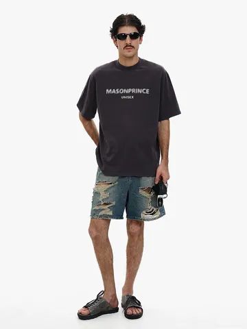 Herren Casual Distressed Denim-Shorts High Street Zerrissene Baumwolle Gewaschene Fünf-Punkt-Shorts Lockere Sommer Streetwear Shorts