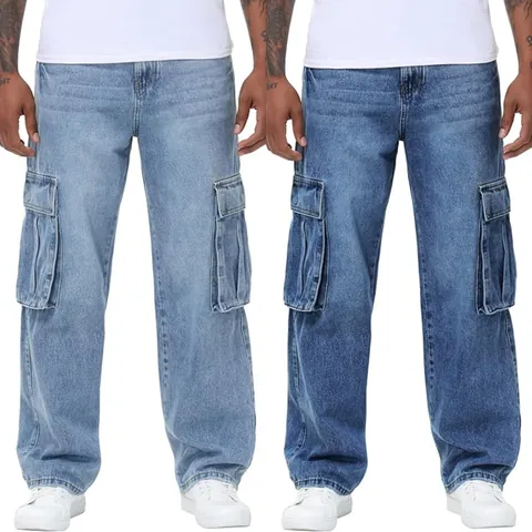 Men's Relaxed Fit Cargo Jeans Stretch Multi-Pocket Straight Leg Washed Cotton Blend Casual Denim Pants For Daily Wear