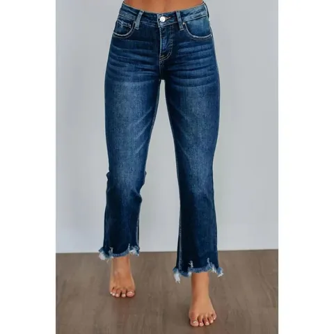 Vaqueros Acampanados de Cintura Alta para Mujer Dobladillo en Bruto Largo al Tobillo Pantalones de Mezclilla Adelgazantes Moda Casual