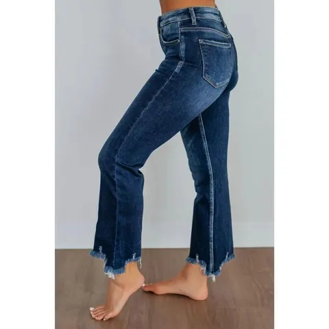 Vaqueros Acampanados de Cintura Alta para Mujer Dobladillo en Bruto Largo al Tobillo Pantalones de Mezclilla Adelgazantes Moda Casual