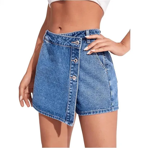 Dames Denim Skort Hoge Taille Asymmetrische Knoop Split Street Fashion Casual Katoen Jeansrok Shorts Blauw Gewassen Skort Voor Dagelijks