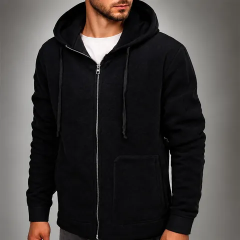 Men's Solid Color Hooded Fleece Sweatshirt Zip Up Cardigan Casual Warm Polar Fleece Jacket Top For Autumn Winter