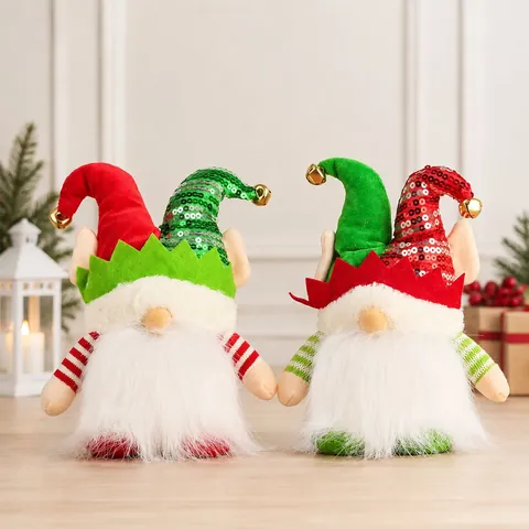 LED Glowing Christmas Gnomes Faceless Doll Ornaments Sequin Elf Figurines Red Green Striped Plush Christmas Home Decor