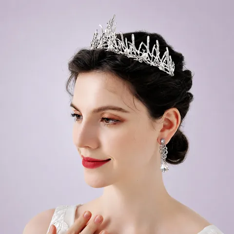 Vintage Coral Branch Bridal Crown Alloy Artificial Pearl Rhinestone Tiara Headband For Wedding Birthday Prom Women Hair Accessories