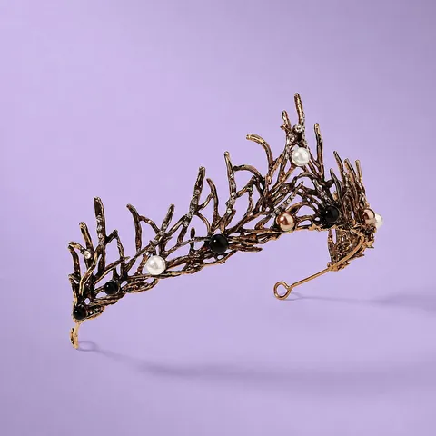 Vintage Coral Branch Bridal Crown Alloy Artificial Pearl Rhinestone Tiara Headband For Wedding Birthday Prom Women Hair Accessories