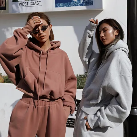 Women Casual Tracksuit Hooded Sweatshirt And Jogger Pants Two Piece Set Fleece Long Sleeve Autumn Winter Sportswear Outfits