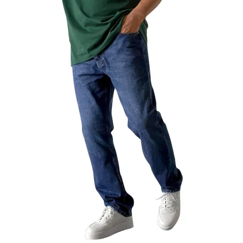 Men Casual Cotton Denim Jeans Straight Leg Washed Trousers Solid Color Mid Waist Long Pants For Men Daily Streetwear