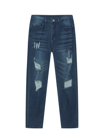 Men's Slim Fit Stretch Denim Jeans Tapered Leg Ripped Distressed Blue Washed Casual Fashion Long Denim Pants For Men
