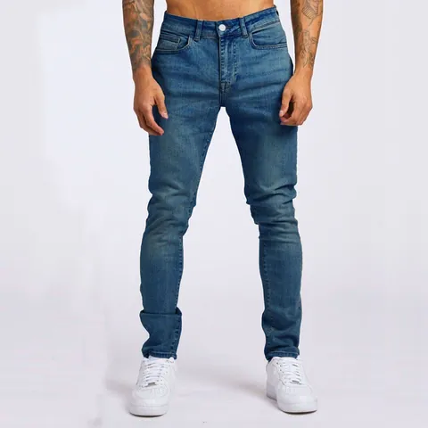 Heren Slim Fit Denim Jeans Britse Stijl Stretch Katoenen Broek Casual Gewassen Rechte Pijp Multi-Pocket Broek Voor Tieners