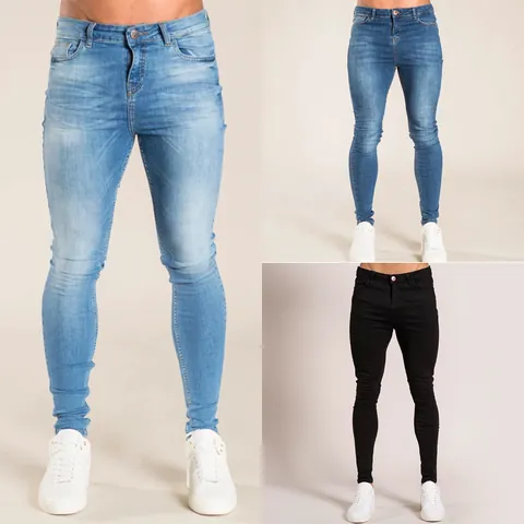 Men's Skinny Ripped Jeans Distressed Slim Fit Denim Pants Fashion Washed Small Foot Long Trousers For Men Streetwear