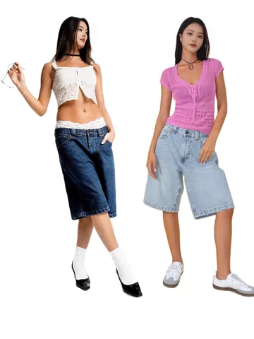 Women Casual Denim Bermuda Shorts High Waist Slim Fit Non-Stretch Sand Washed Knee Length Denim Shorts For Summer Daily Street Style Top