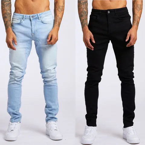 Jeans Skinny Slim Fit da Uomo in Denim di Cotone Logoro Pantaloni a Vita Alta Streetwear Casual per Uomo