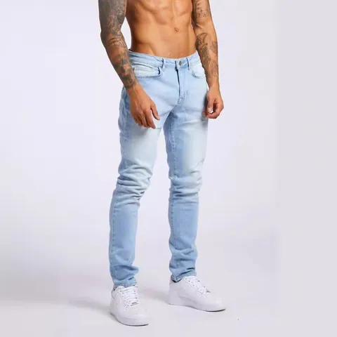 Jeans Skinny da Uomo a Vita Alta Vestibilità Slim Cotone Elasticizzato Pantaloni in Denim Lavato Distressed Moda Streetwear Casual da Uomo