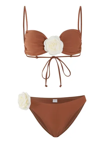 Women Sexy 3D Rose Flower Bikini Set Push Up Swimwear Halter Bathing Suit Nylon Spandex Beachwear Swimsuit Top And Bottom