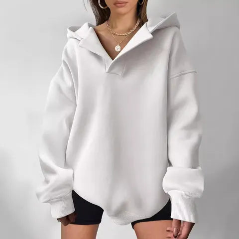 Damen Oversize Kapuzenpullover Einfarbig Langarm Pullover Lose Passform Hoodie Lässig Streetwear Herbst Winter Top