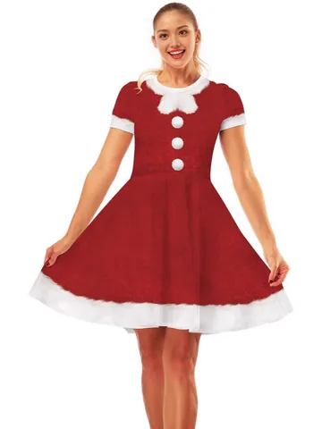 Women's Christmas 3D Digital Print Dress High Waist Slim Fit Santa Elf Snowman Pattern Short Sleeve Party Mini Dress