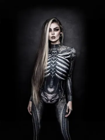 Women's Halloween Skeleton Print Jumpsuit Gothic Style Long Sleeve Bodycon Romper Cosplay Party Costume Slim Fit Bodysuit