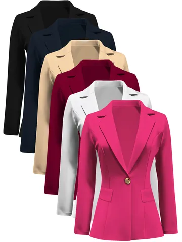 Damen Temperament Pendler Einfarbiger Blazer Eleganter Revers Langarm Polyester Top Mit Pattentaschen Bürokleidung