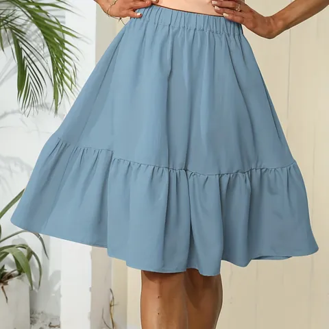 Women's Casual High Waist Pleated Mini Skirt Ruffle Tiered Summer Polyester Solid Color Short Skirt For Daily Vacation
