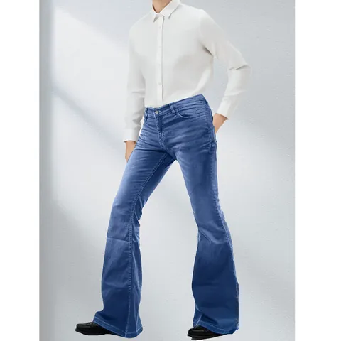 Pantalon de Jean Évasé Homme Rétro Années 70 Disco Vintage Pattes d'Éléphant Denim Slim Fit Taille Moyenne Lavé Large