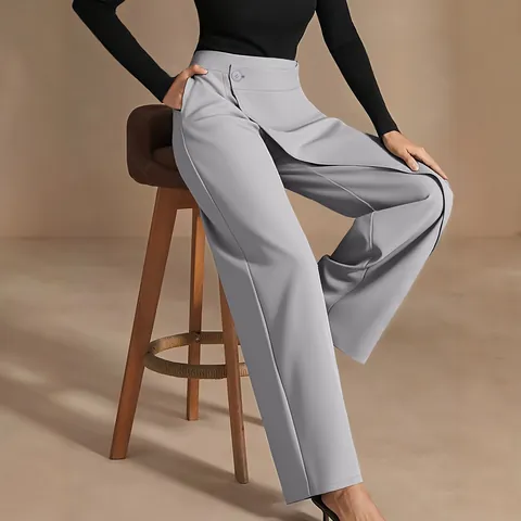 Women Asymmetrical High Waist Wide Leg Pants Woven Polyester Draped Trousers Casual Loose Office Lady Bottom Long Pants